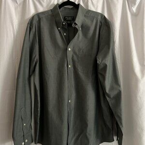 Eddie Bauer Grey Green Long Sleeve Relaxed Fit Button Down Shirt, Size L
